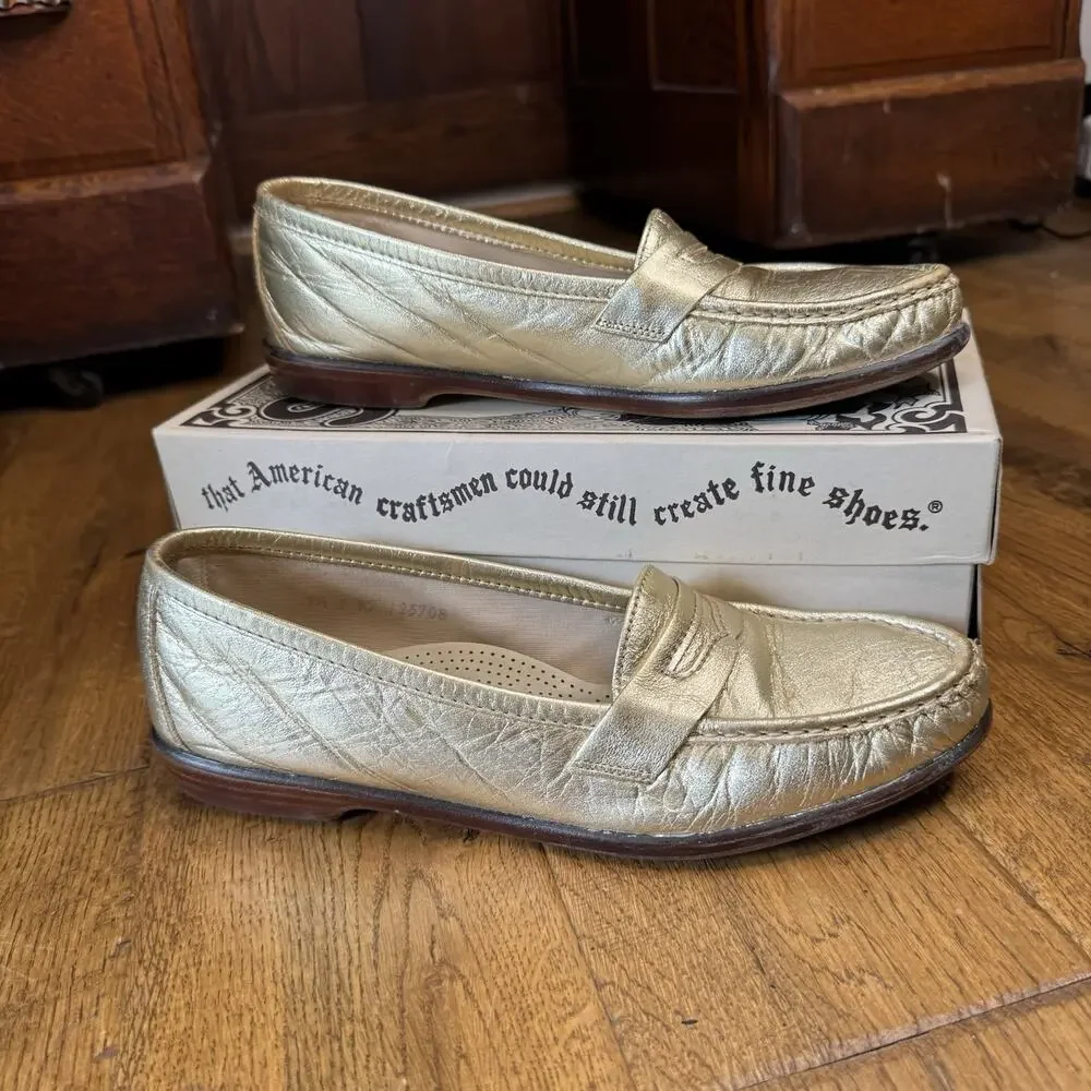 SAS Wink Loafers Womens Size 9.5 S Gold Metallic Leather Slip On Tripad Shoes